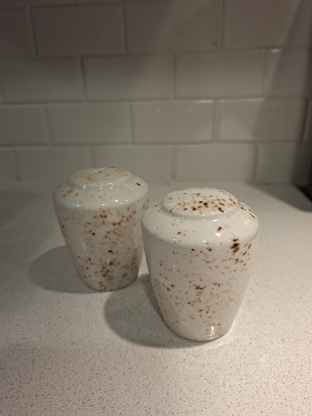 Vintage Speckled Ceramic Salt and Pepper Shakers From Regina Made In England